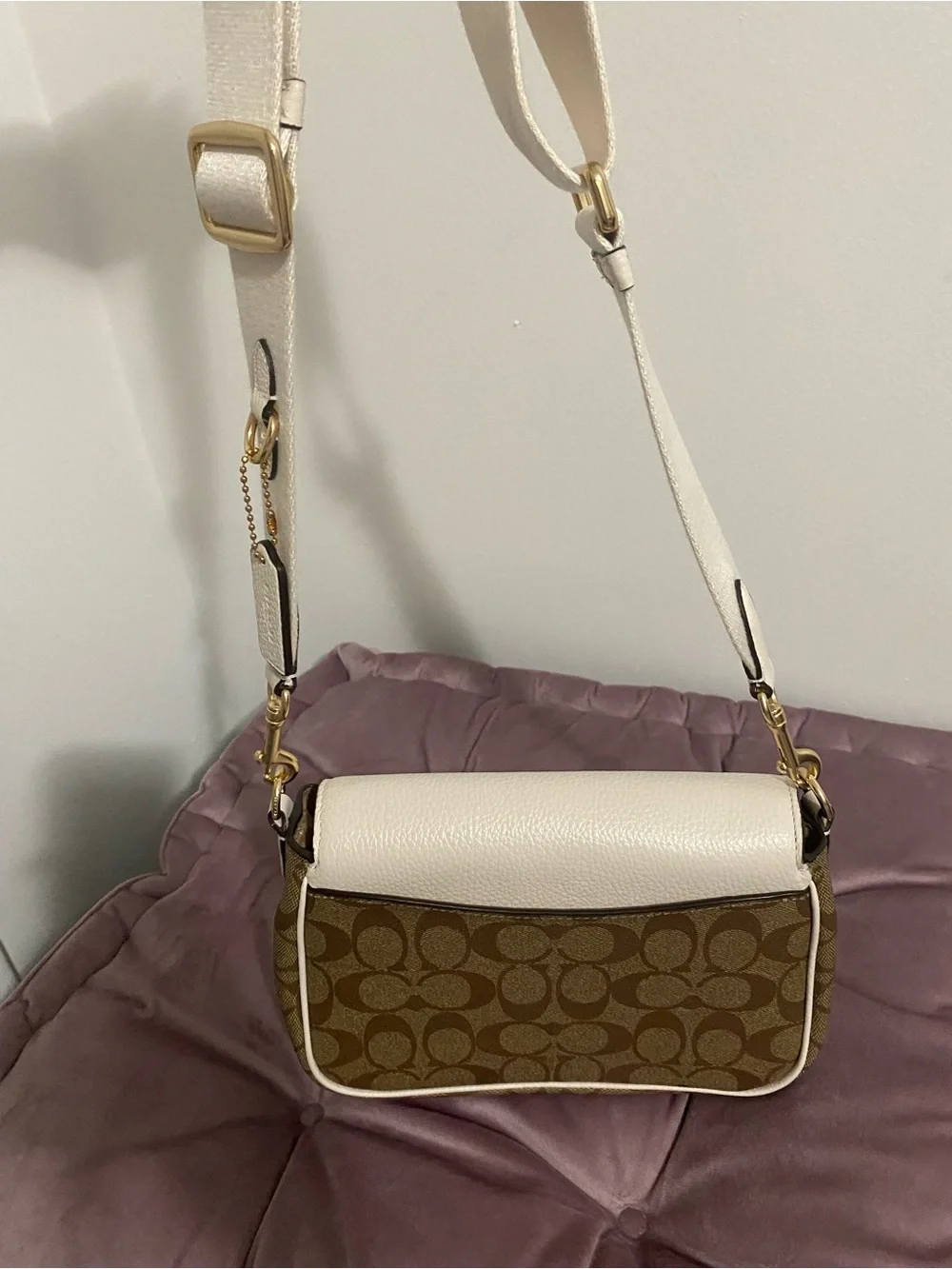 Coach Lucy Signature Canvas Crossbody with Cream Leather Flap